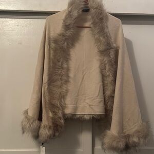 Chic Beige Faux Fur Trim Cape